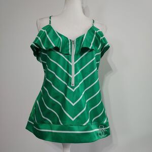 Rocawear XL Women’s Shirt Spaghetti Strap Green Stripes White Ruffles Fairycore